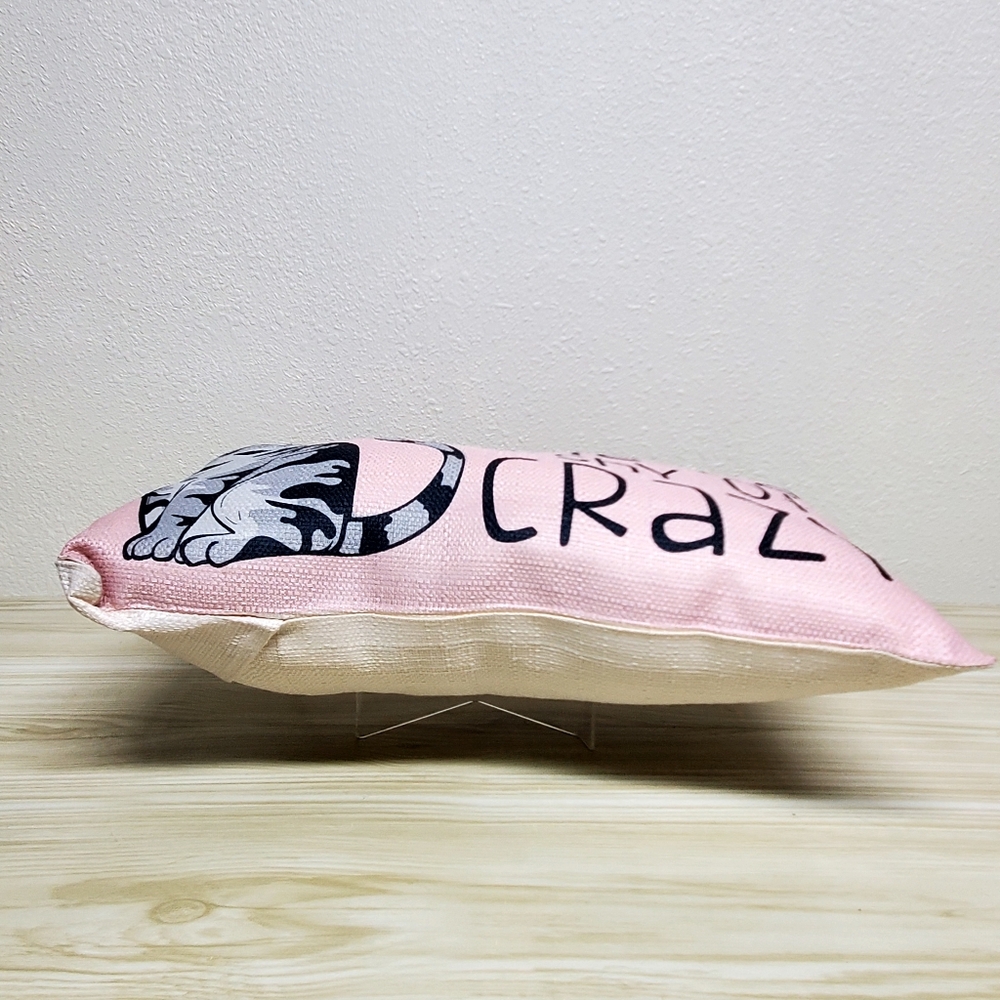 Cat Throw Pillow In Pink Canvas Fabric wQuote "One Cat Shy of Crazy." - Picture 4 of 7